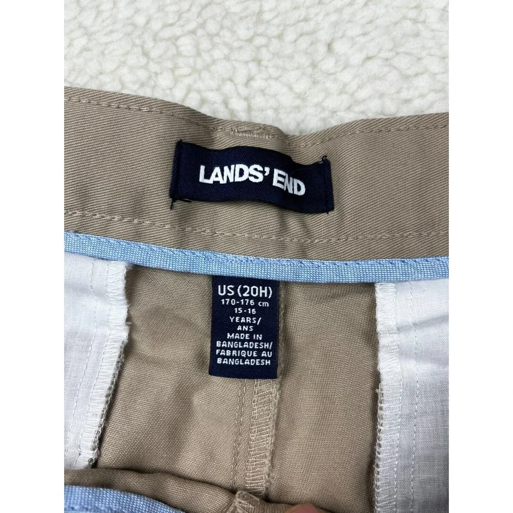 Lands‎ End Chino Pants Boys 20H Blend Flat Front Button Straight Leg Khaki